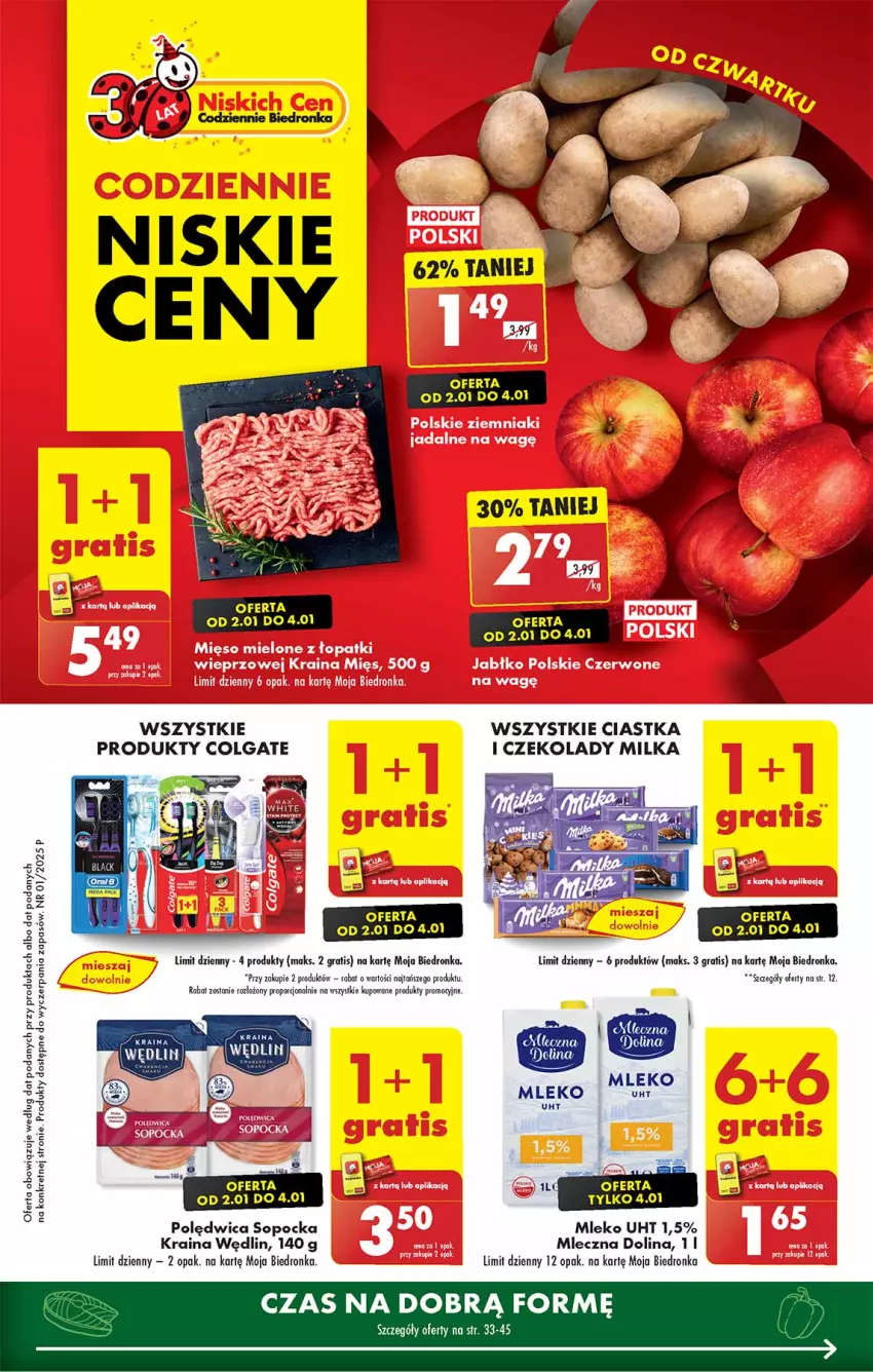 Gazetka promocyjna Biedronka - Od Czwartku - ważna 02.01 do 08.01.2025 - strona 1 - produkty: Ciastka, Colgate, Fa, Gra, Kret, LG, Milka, Mleko, Polędwica, Por