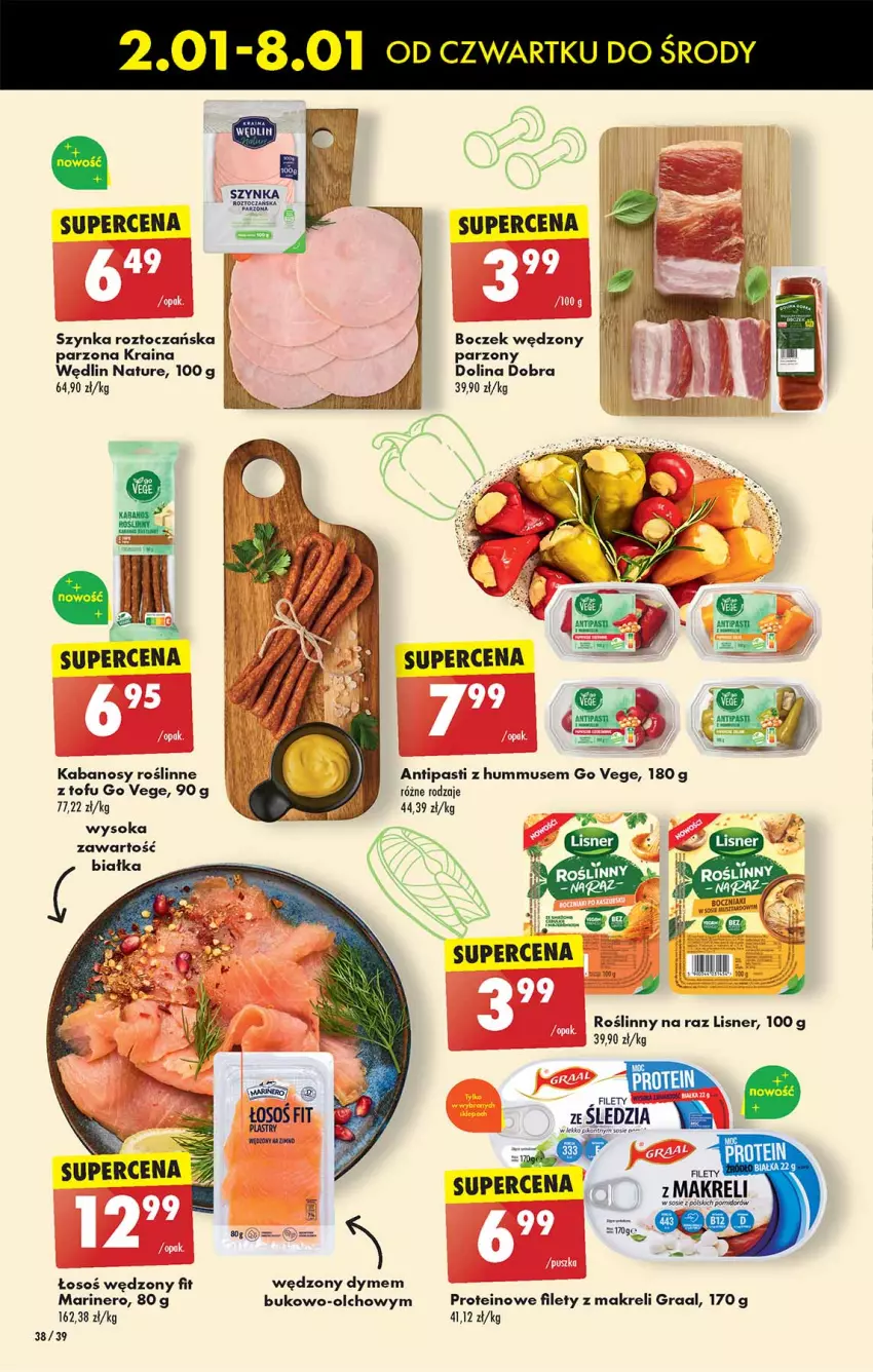 Gazetka promocyjna Biedronka - Od Czwartku - ważna 02.01 do 08.01.2025 - strona 38 - produkty: Boczek, Gra, Graal, Hummus, Lisner, Mus, Sok, Szynka, Tofu