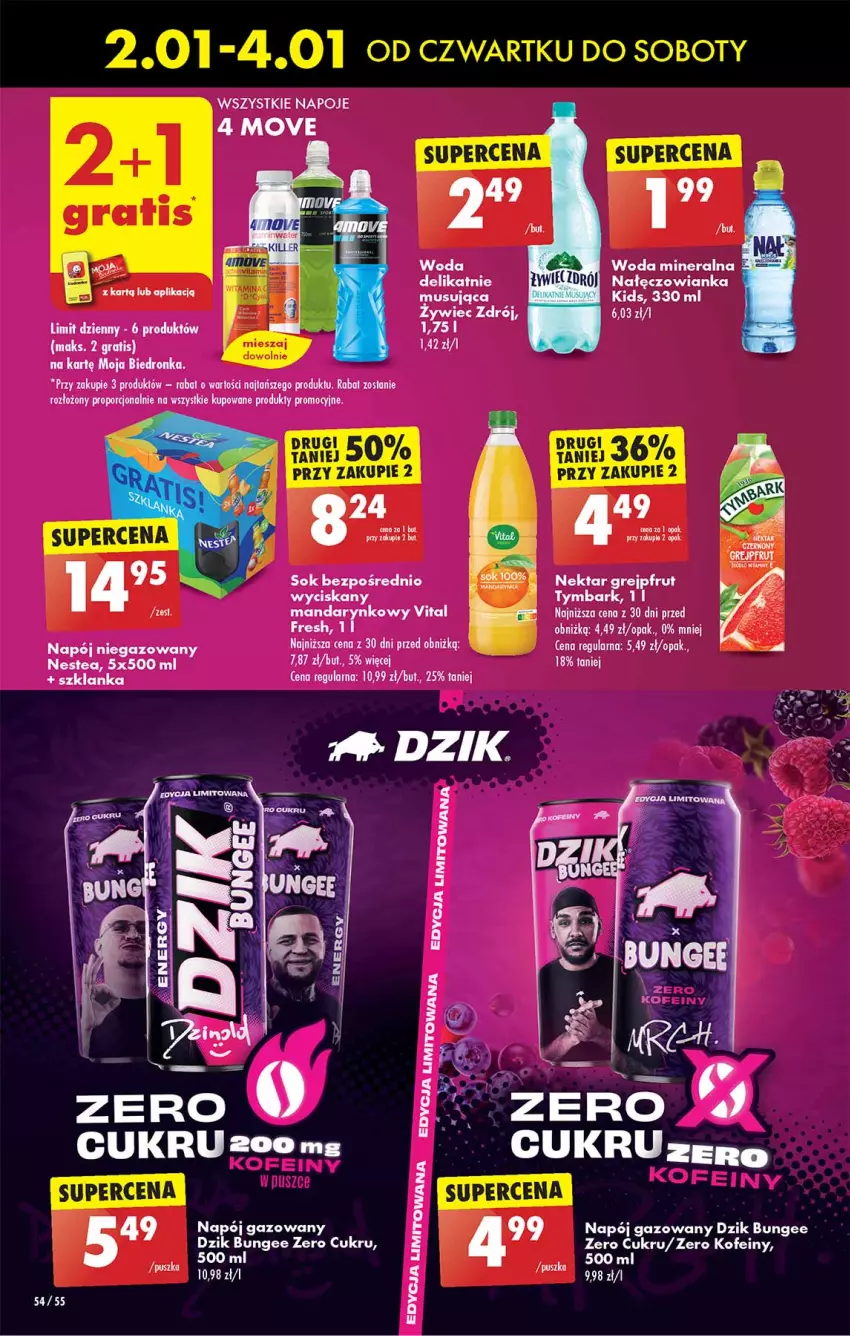 Gazetka promocyjna Biedronka - Od Czwartku - ważna 02.01 do 08.01.2025 - strona 54 - produkty: Gra, Grejpfrut, Mus, Nałęczowianka, Napój, Napój gazowany, Napoje, Nektar, Nestea, Sok, Szklanka, Tymbark