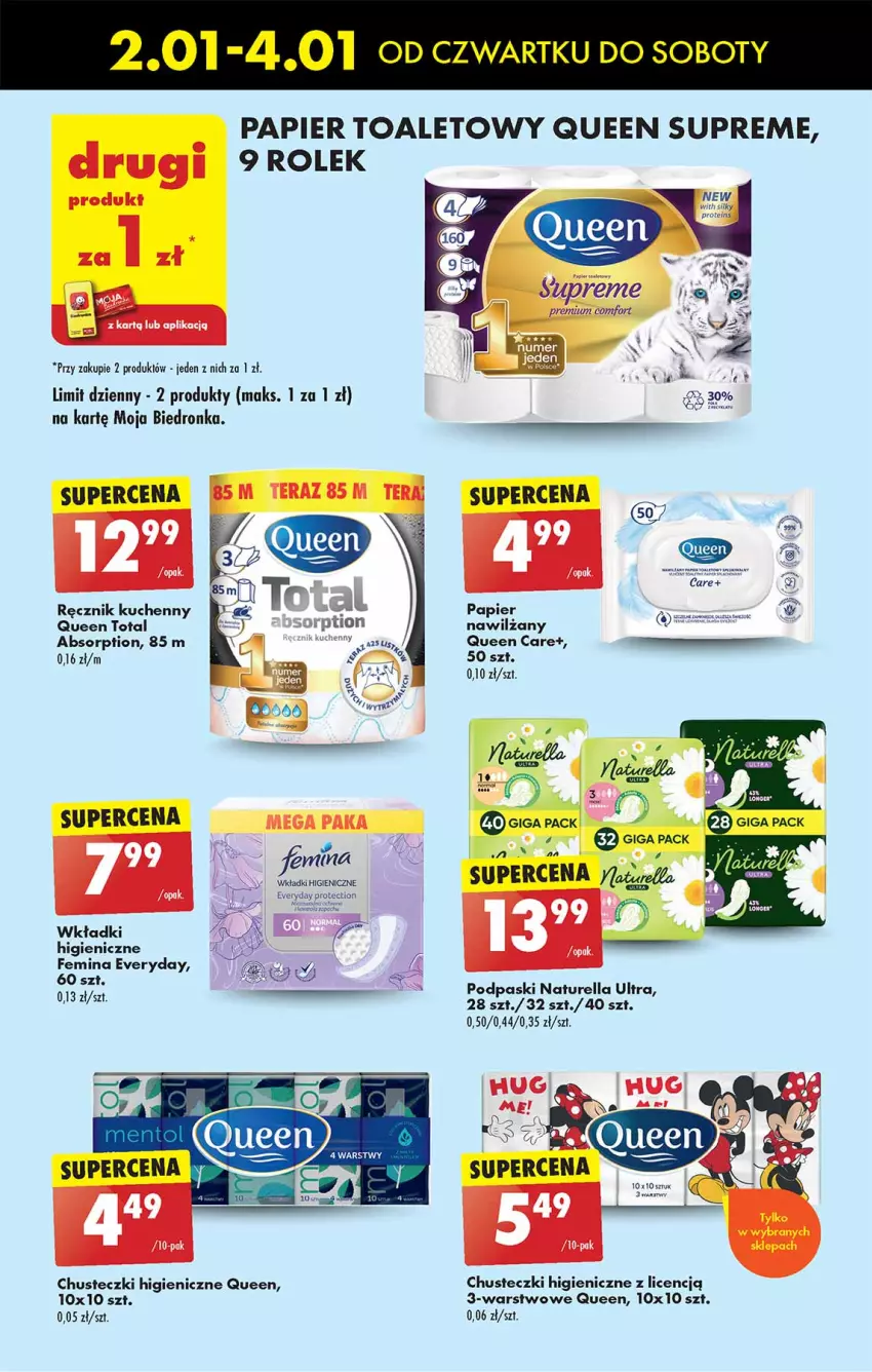 Gazetka promocyjna Biedronka - Od Czwartku - ważna 02.01 do 08.01.2025 - strona 61 - produkty: Chusteczki, Naturell, Naturella, Papier, Papier toaletowy, Podpaski, Ręcznik, Ręcznik kuchenny, Tera, Wkładki