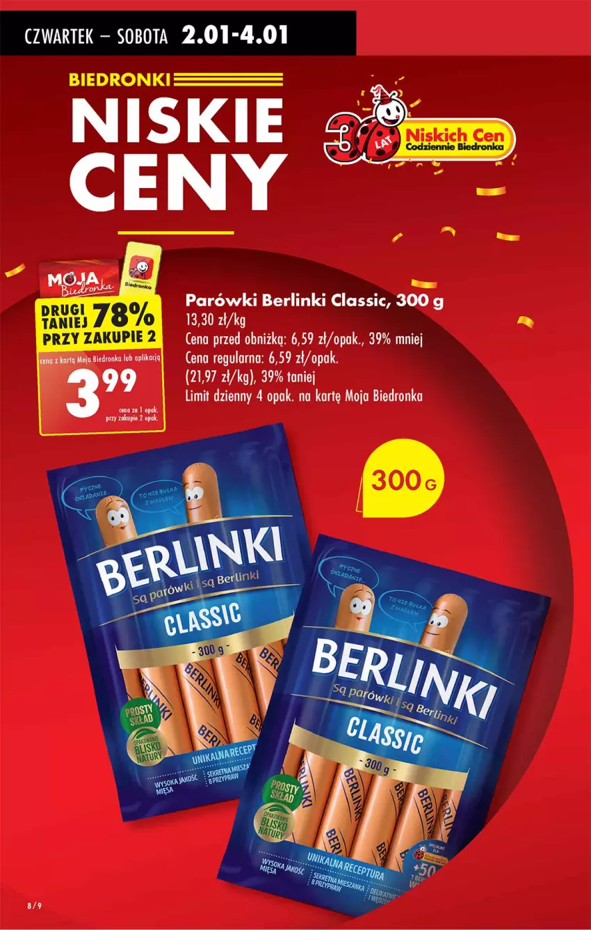 Gazetka promocyjna Biedronka - Od Czwartku - ważna 02.01 do 08.01.2025 - strona 8 - produkty: Berlinki, Parówki