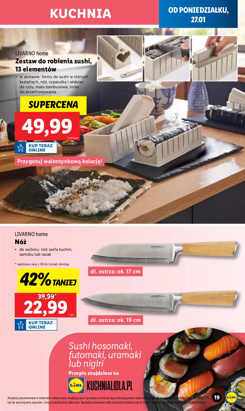 Gazetka promocyjna Lidl - GAZETKA - ważna 27.01 do 01.02.2025 - strona 19 - produkty: Fa, Ivar, Kuchnia, Mata bambusowa, Nóż szefa kuchni, Rama, Ryż, Sushi, Szpatułka, Torba, Widelec