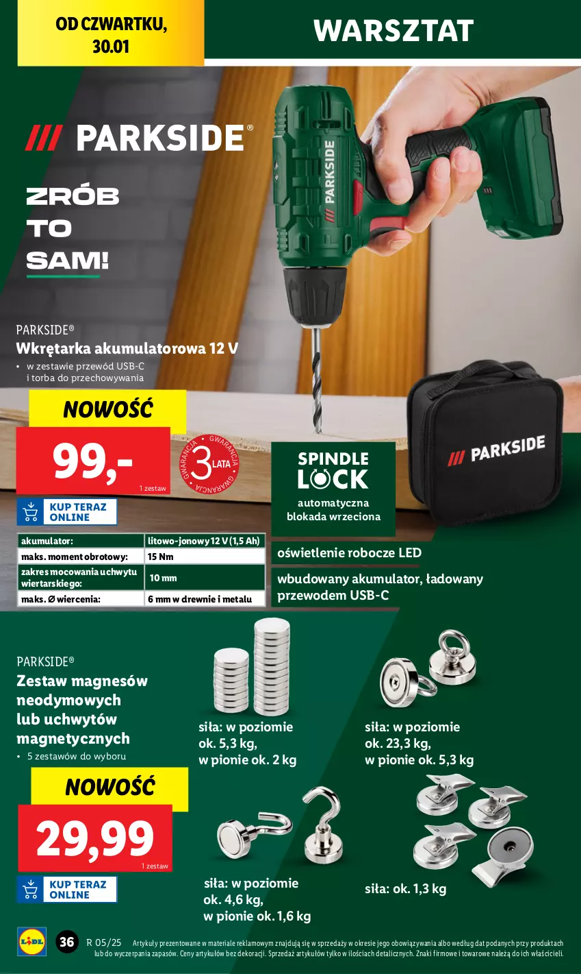 Gazetka promocyjna Lidl - GAZETKA - ważna 27.01 do 01.02.2025 - strona 40 - produkty: Akumulator, Parkside, Przewód, Tarka, Torba, Wkręt, Wkrętarka