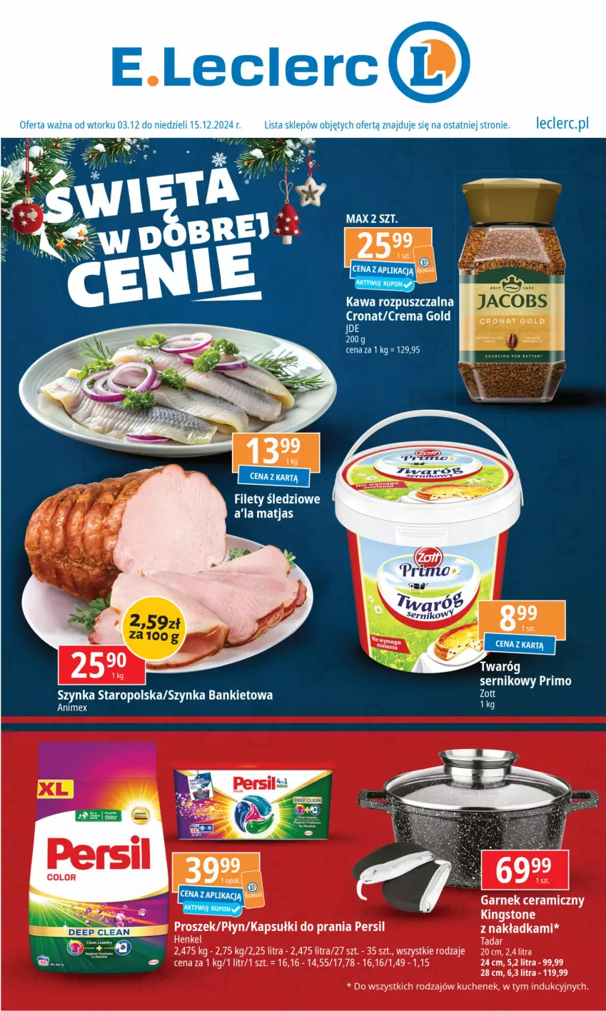 Gazetka promocyjna E Leclerc - ważna 03.12 do 15.11.2024 - strona 1 - produkty: AEG, Garnek, Garnek ceramiczny, Kapsułki do prania, Kawa, Kawa rozpuszczalna, Matjas, Persil, Ser, Stek, Szynka