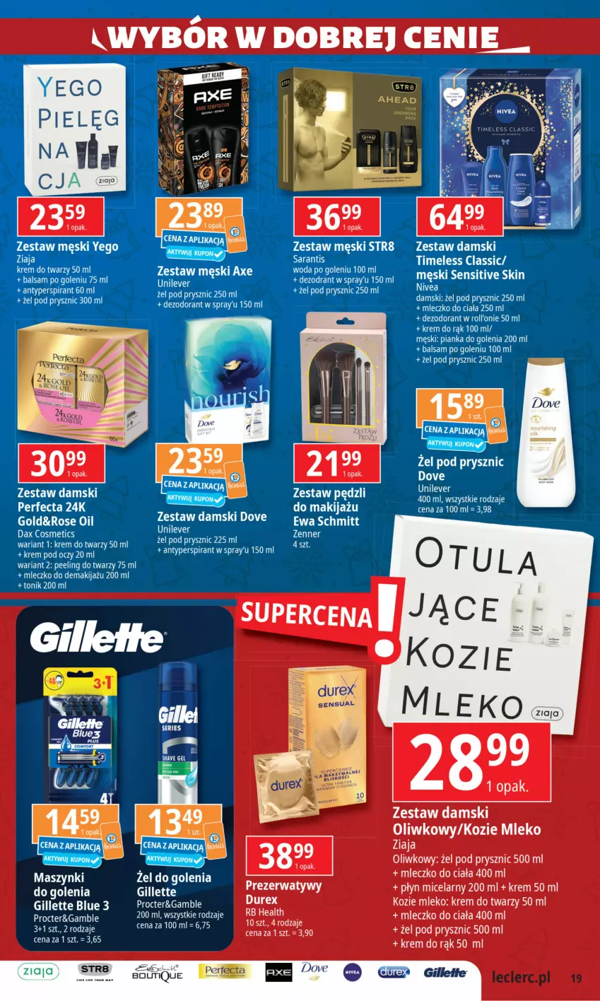 Gazetka promocyjna E Leclerc - ważna 03.12 do 15.11.2024 - strona 19 - produkty: Antyperspirant, Balsam po goleniu, Dezodorant, Dove, Gillette, Gin, Kask, Krem do rąk, Krem do twarzy, Krem pod oczy, LG, Makijaż, Mleczko, Mleczko do ciała, Mleko, Nivea, Peeling, Płyn micelarny, Ser, Str8, Tera, Woda, Woda po goleniu, Zestaw pędzli, Ziaja