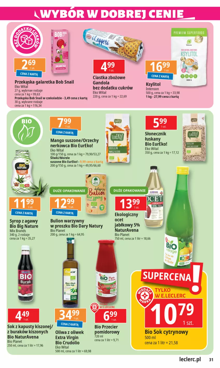 Gazetka promocyjna E Leclerc - ważna 03.12 do 15.11.2024 - strona 31 - produkty: Bulion, Ciastka, Gala, Galaretka, Gin, Ksylitol, Lion, Mango, Mango suszone, Ocet, Oliwa, Oliwa z oliwek, Sok, Syrop