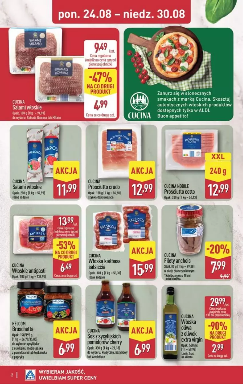 Gazetka promocyjna Aldi - Smakowita podróż do Włoch - ważna 24.08 do 30.08.2026 - strona 2 - produkty: Bazyl, Gin, Kiełbasa, Kosz, Nike, Olej, Prosciutto, Salami, Szynka