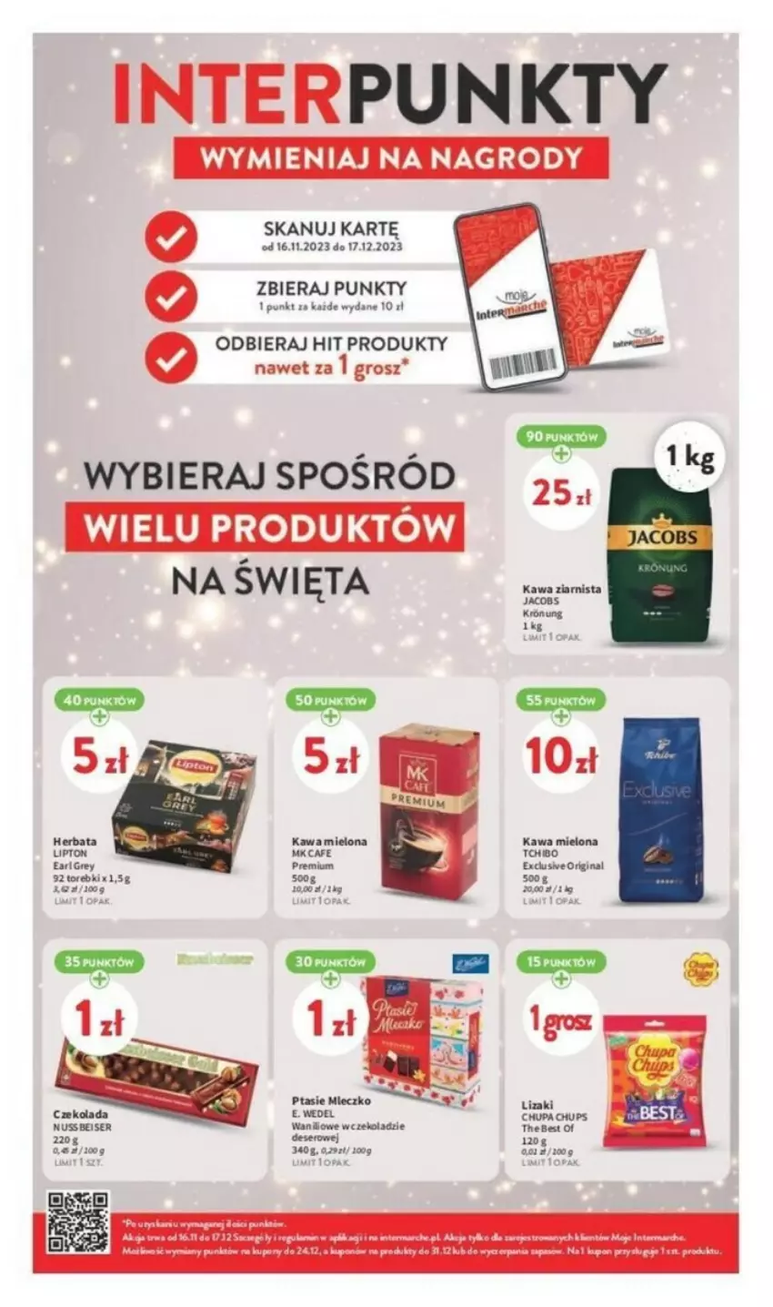 Gazetka promocyjna Intermarche - ważna 14.12 do 18.12.2023 - strona 2 - produkty: Czekolada, E. Wedel, Earl Grey, Gin, Herbata, Jacobs, Kawa, Kawa mielona, Mleczko, Ptasie mleczko, Ser, Tchibo