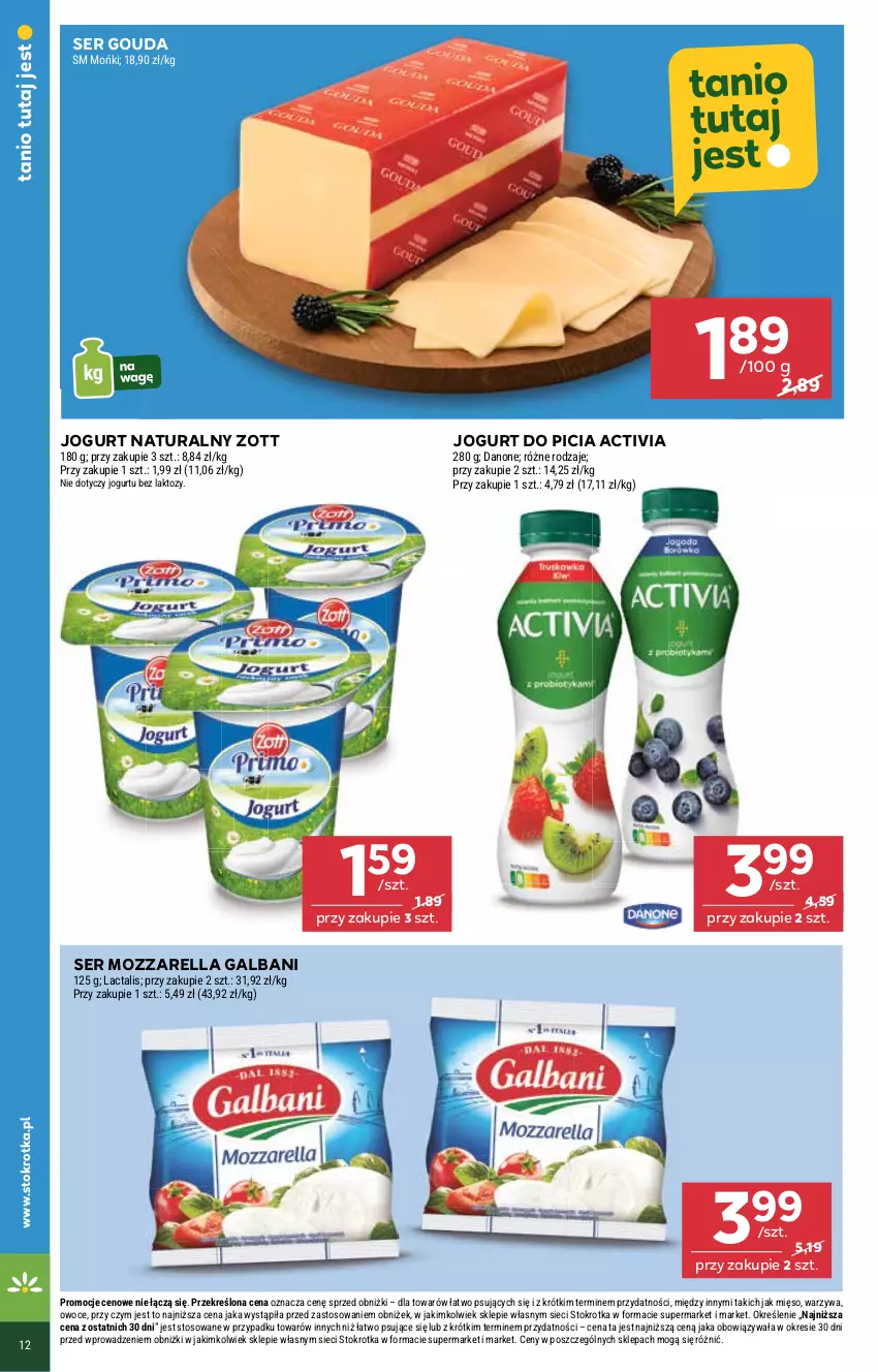Gazetka promocyjna Stokrotka - Supermarket - ważna 05.01 do 07.01.2026 - strona 12 - produkty: Activia, Danone, Galbani, Gouda, Jogurt, Jogurt naturalny, Mięso, Mozzarella, Owoce, Ser, Warzywa, Zott