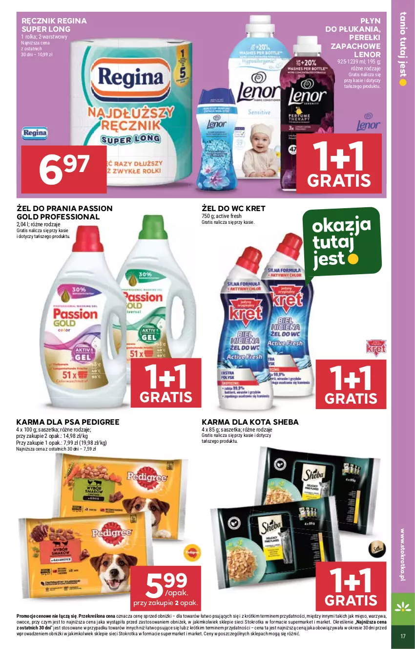 Gazetka promocyjna Stokrotka - Supermarket - ważna 05.01 do 07.01.2026 - strona 17 - produkty: Gin, Gra, Kret, Lenor, Mięso, Owoce, Pedigree, Perełki zapachowe, Płyn do płukania, Ręcznik, Sheba, Warzywa