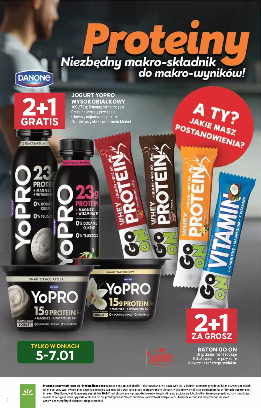 Gazetka promocyjna Stokrotka - Supermarket - ważna 05.01 do 07.01.2026 - strona 2 - produkty: Baton, Danone, Gra, Jogurt, Mięso, Owoce, Sante, Sok, Warzywa