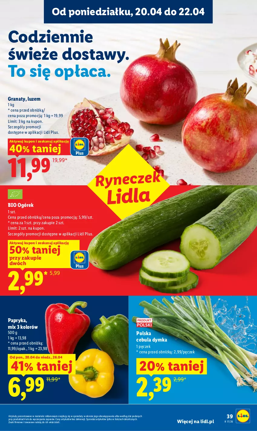Gazetka promocyjna Lidl - Gazetka ważna od 20.04 do 22.04 - ważna 20.04 do 22.04.2026 - strona 39 - produkty: Cebula, Gra, Granat, Ogórek, Papryka