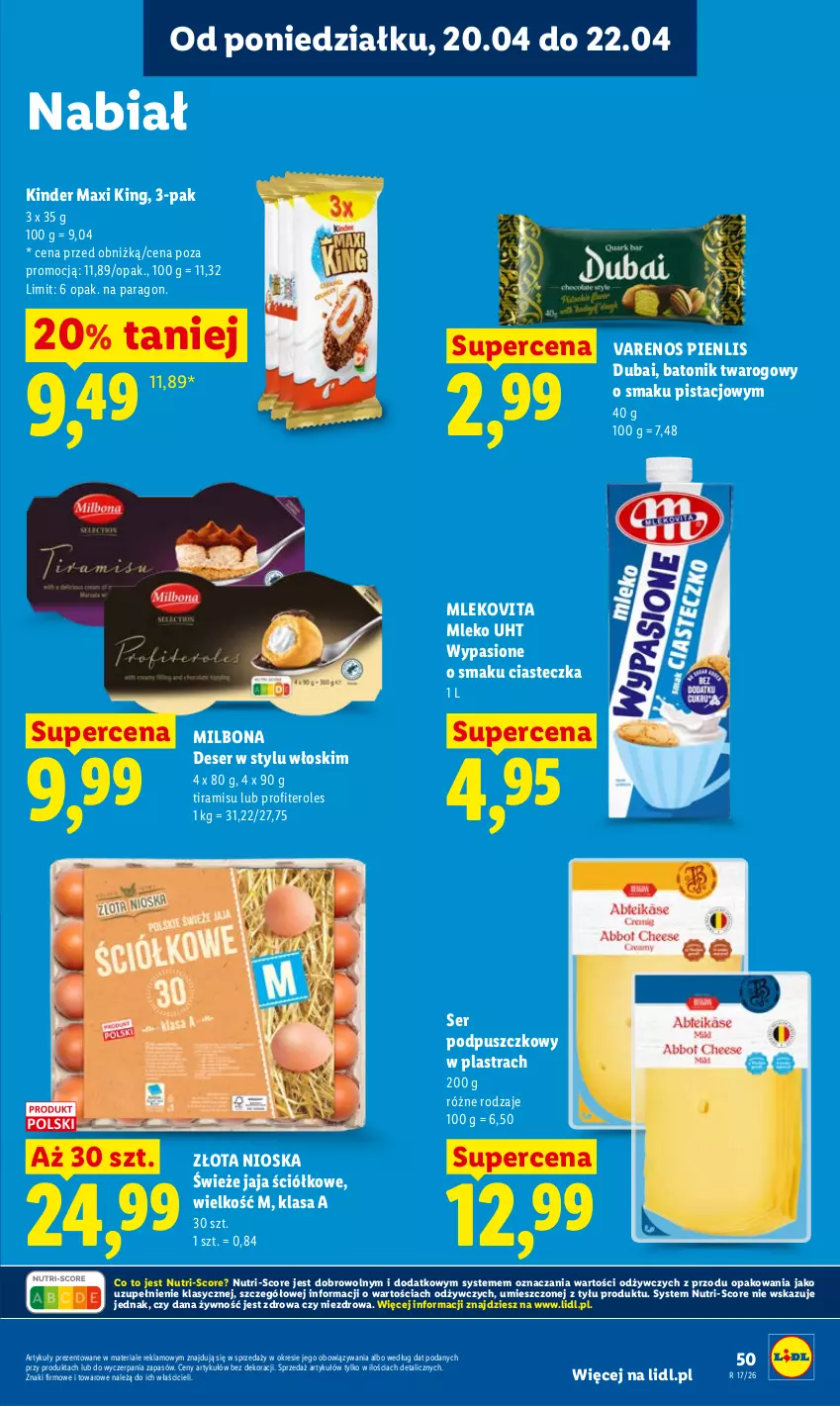 Gazetka promocyjna Lidl - Gazetka ważna od 20.04 do 22.04 - ważna 20.04 do 22.04.2026 - strona 51 - produkty: Baton, Batonik twarogowy, Deser, Jaja, Kinder, Mleko, Mlekovita, Ser, Tonik