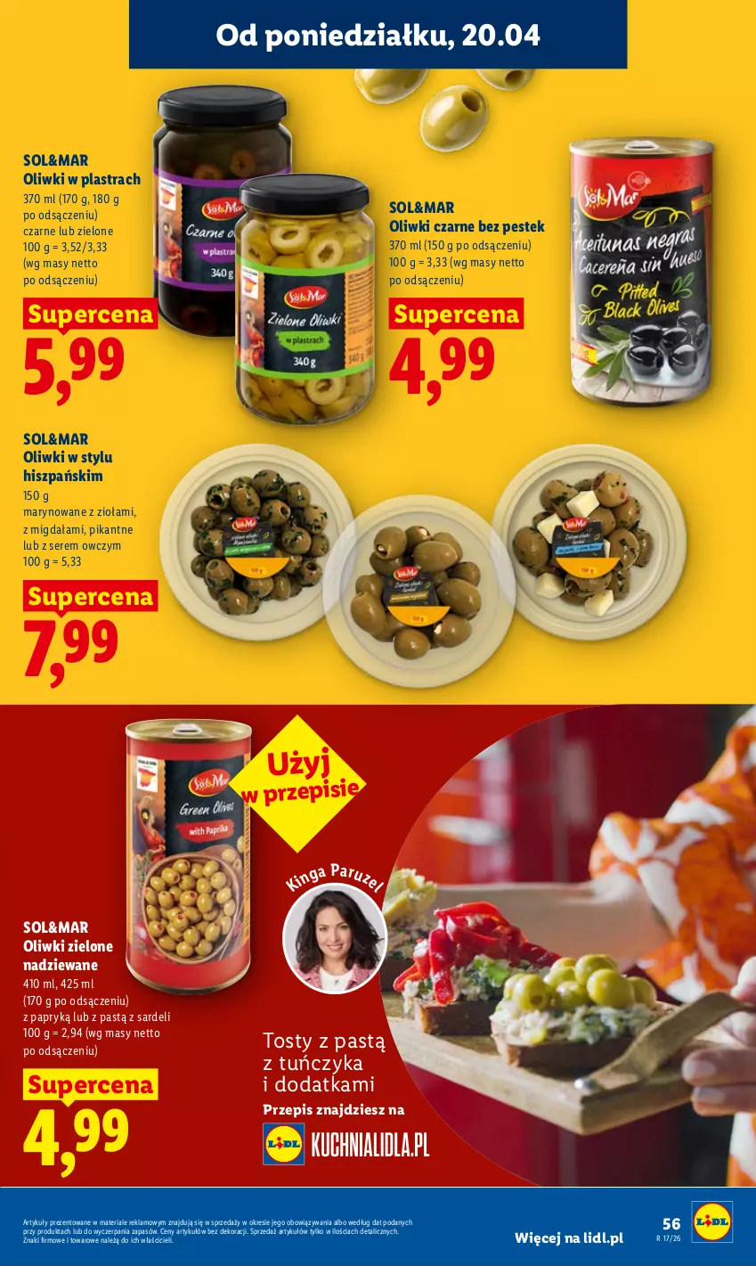 Gazetka promocyjna Lidl - Gazetka ważna od 20.04 do 22.04 - ważna 20.04 do 22.04.2026 - strona 57 - produkty: Oliwki, Oliwki czarne, Oliwki zielone, Ser, Stek, Tuńczyk