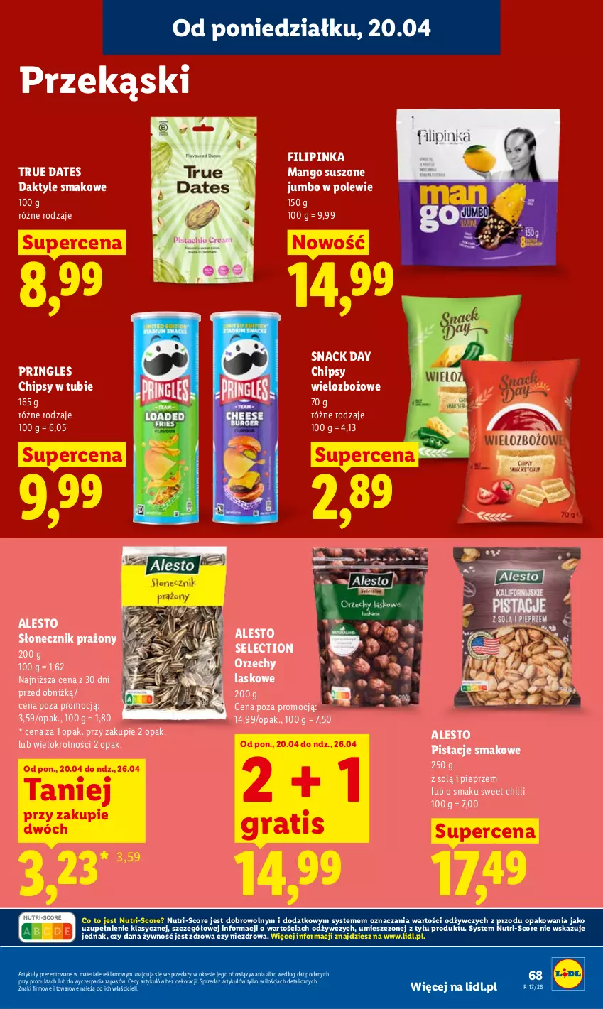 Gazetka promocyjna Lidl - Gazetka ważna od 20.04 do 22.04 - ważna 20.04 do 22.04.2026 - strona 71 - produkty: Chipsy, Daktyle, Gra, Inka, Mango, Mango suszone, Pieprz, Pistacje, Pringles, Słonecznik prażony