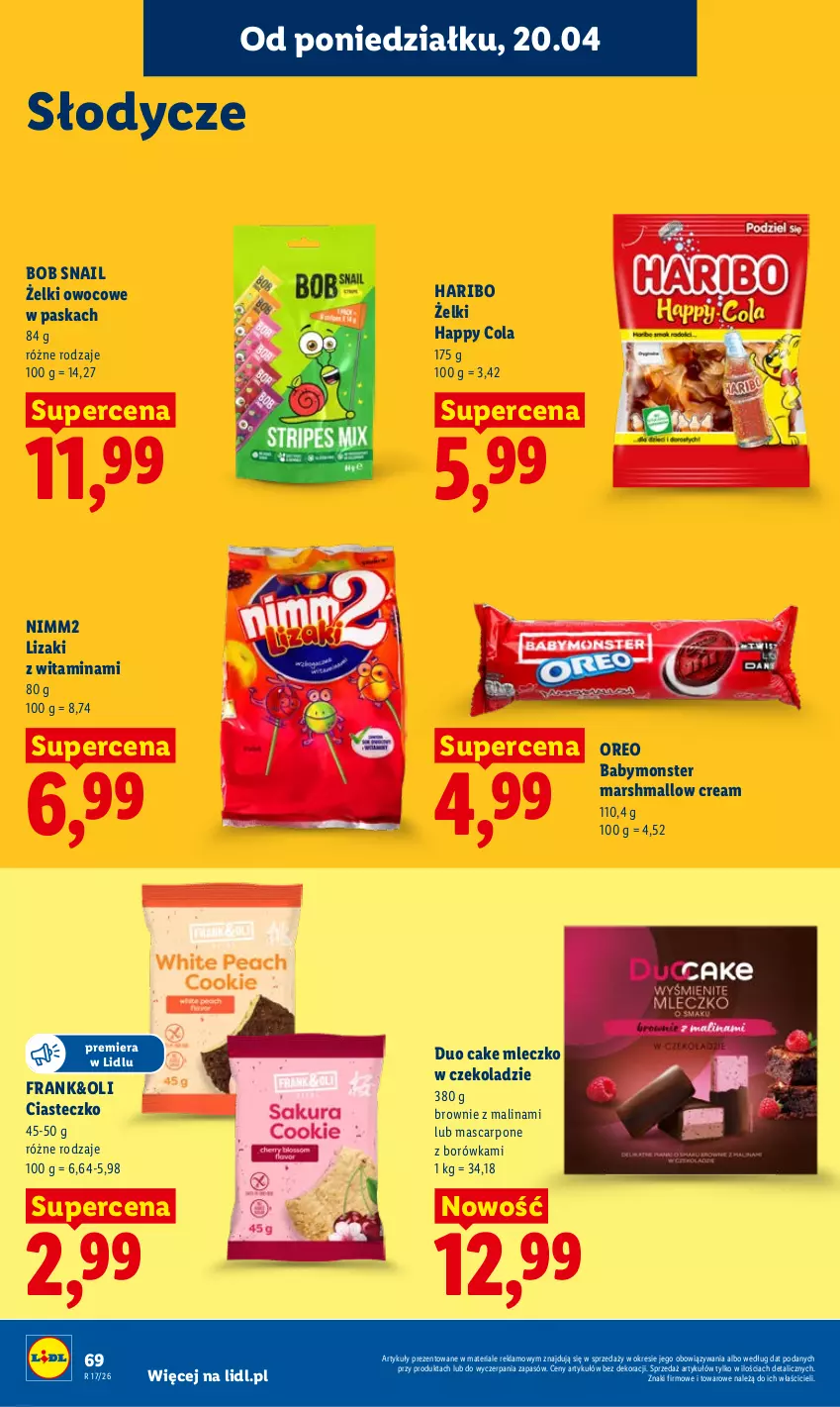Gazetka promocyjna Lidl - Gazetka ważna od 20.04 do 22.04 - ważna 20.04 do 22.04.2026 - strona 72 - produkty: Borówka, Brownie, Haribo, Lizaki, Mars, Mascarpone, Mleczko, Nimm2, Oreo
