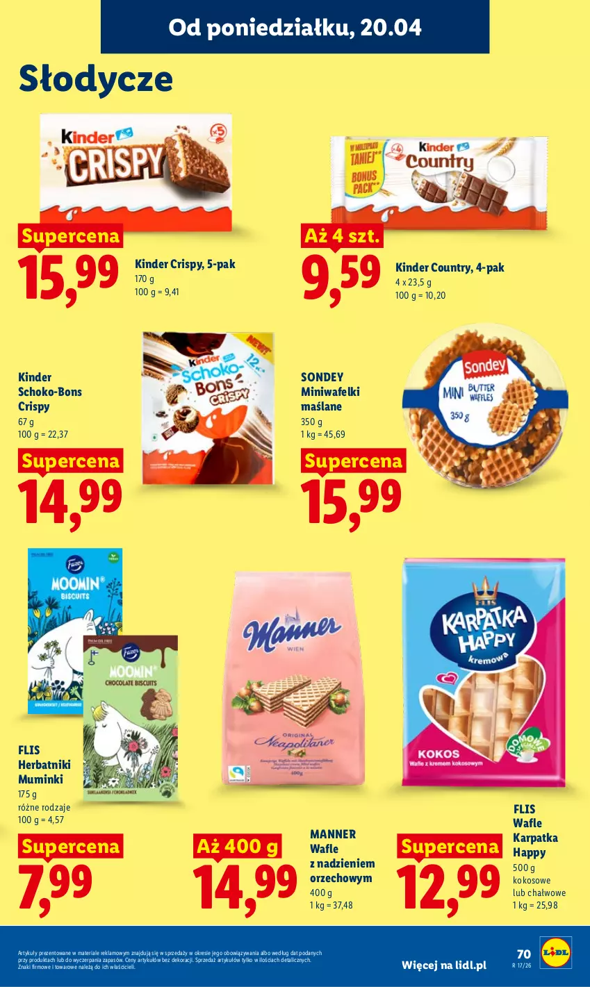 Gazetka promocyjna Lidl - Gazetka ważna od 20.04 do 22.04 - ważna 20.04 do 22.04.2026 - strona 73 - produkty: Herbatniki, Karp, Kinder, Kokos, Wafle