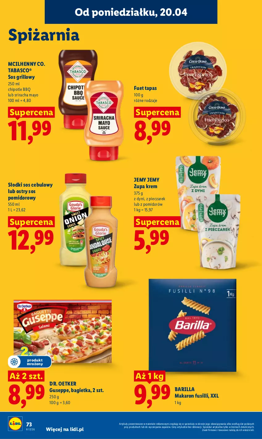 Gazetka promocyjna Lidl - Gazetka ważna od 20.04 do 22.04 - ważna 20.04 do 22.04.2026 - strona 76 - produkty: Bagietka, Barilla, Dr. Oetker, Grill, Makaron, Piec, Sos, Sos pomidorowy, Zupa