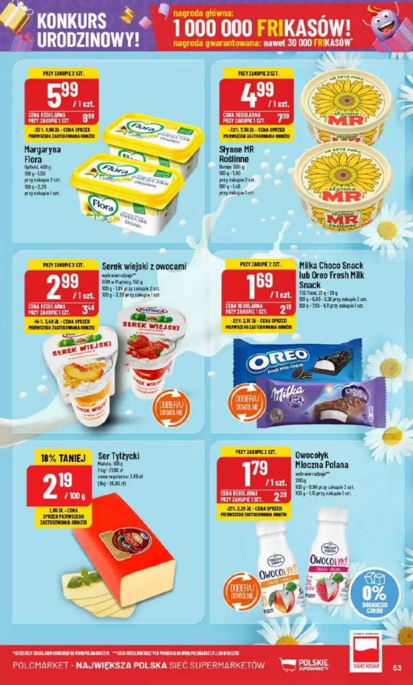 Gazetka promocyjna PoloMarket - ważna 25.09 do 01.10.2024 - strona 49 - produkty: Flora, LANA, LG, Margaryna, Milka, Oreo, Ser, Ser tylżycki, Serek, Serek wiejski, Słynne