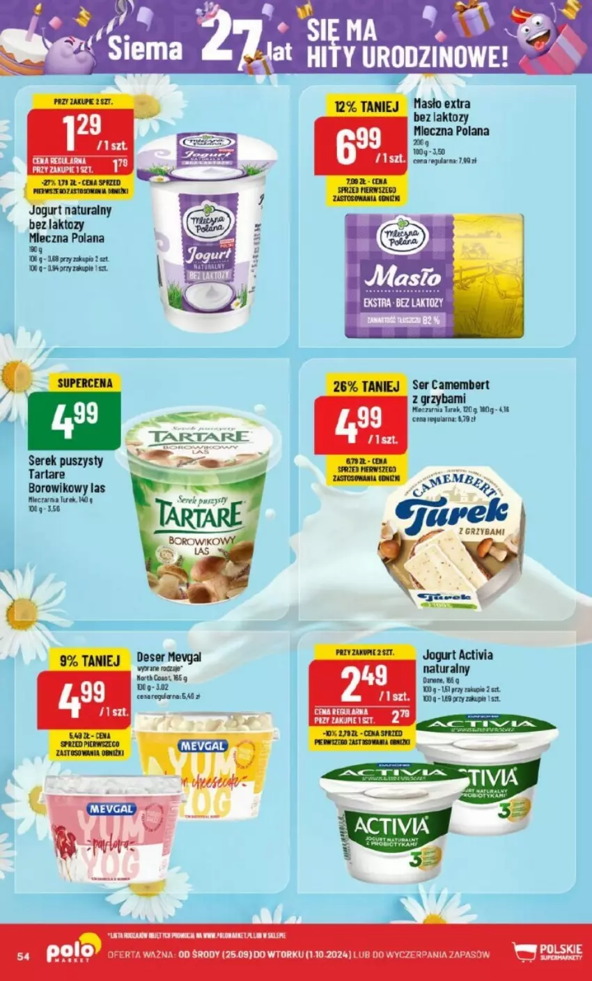 Gazetka promocyjna PoloMarket - ważna 25.09 do 01.10.2024 - strona 50 - produkty: Activia, Camembert, Danone, Deser, Jogurt, LANA, LG, Masło, Miecz, Ser, Serek, Tarta, Tartare, Wiko