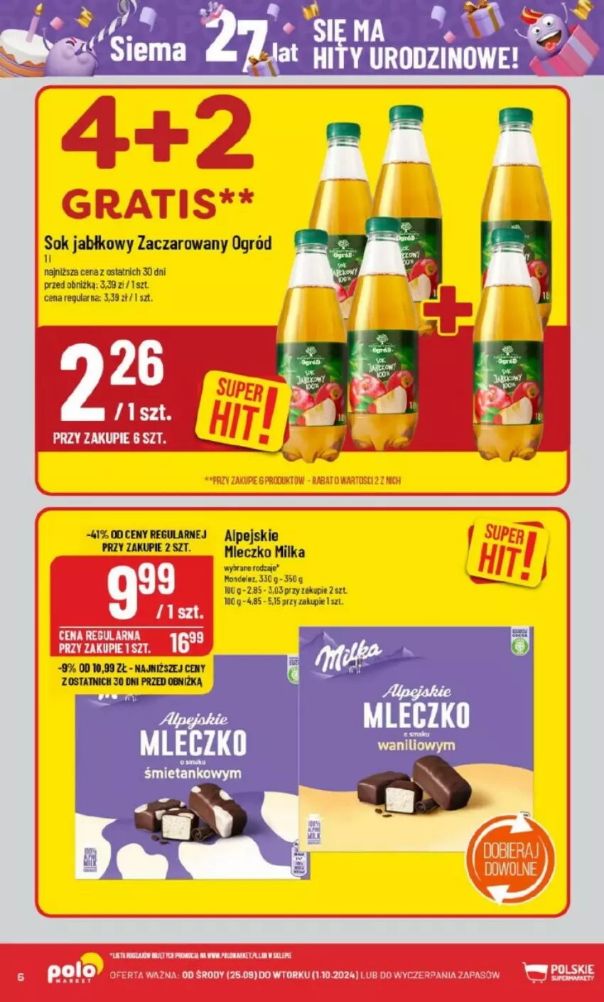 Gazetka promocyjna PoloMarket - ważna 25.09 do 01.10.2024 - strona 56 - produkty: Milka, Mleczko, Ogród, Sok, Sok jabłkowy