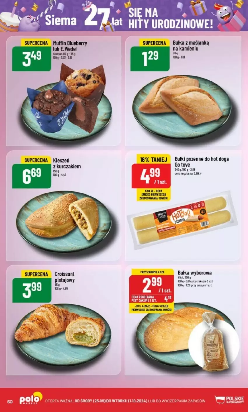 Gazetka promocyjna PoloMarket - ważna 25.09 do 01.10.2024 - strona 57 - produkty: Bułka, Croissant, E. Wedel, Hot dog, Kurczak, Wyborowa