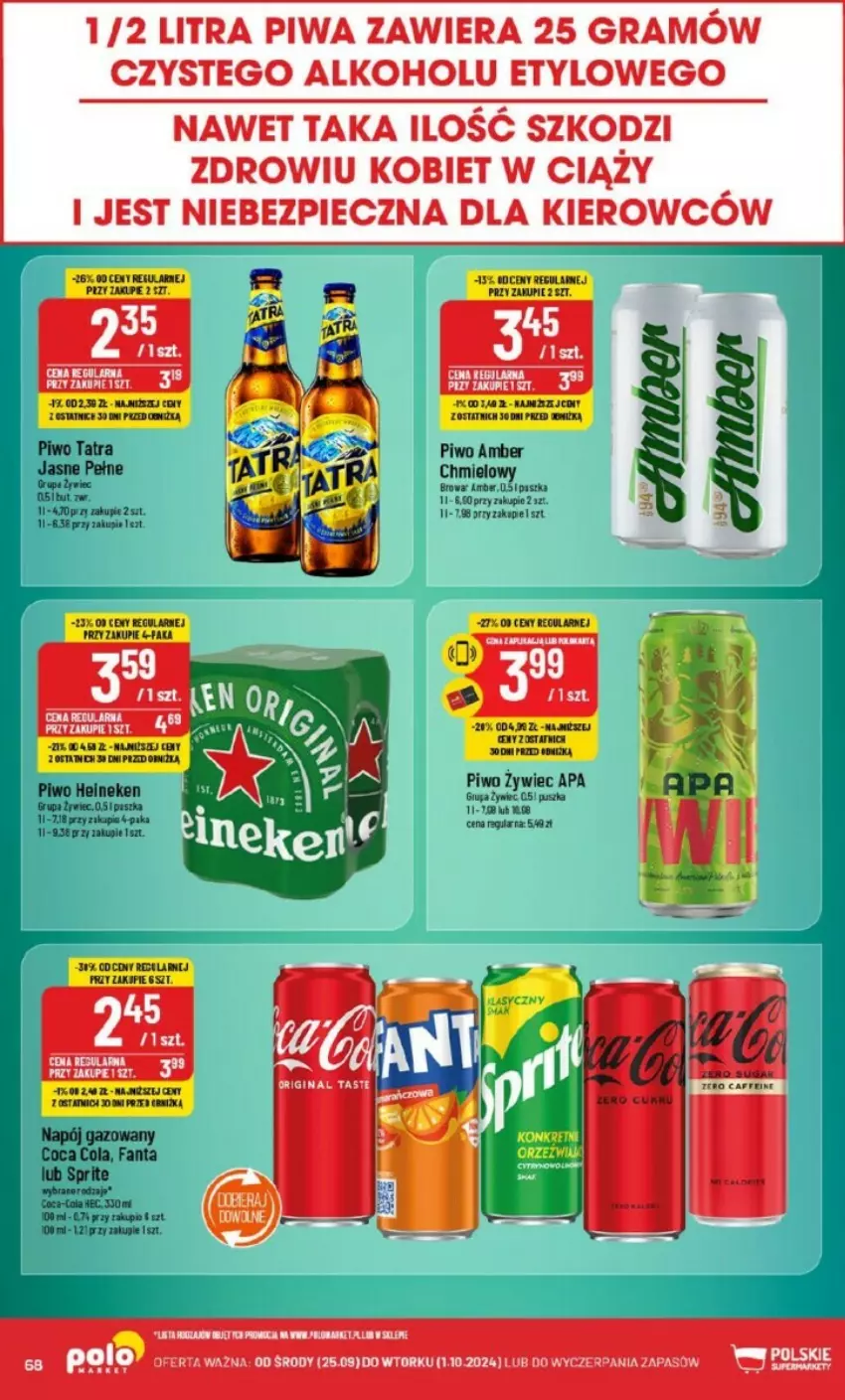 Gazetka promocyjna PoloMarket - ważna 25.09 do 01.10.2024 - strona 65 - produkty: Coca-Cola, Fa, Fanta, Gra, Heineken, Napój, Napój gazowany, Piec, Piwa, Piwo, Sprite