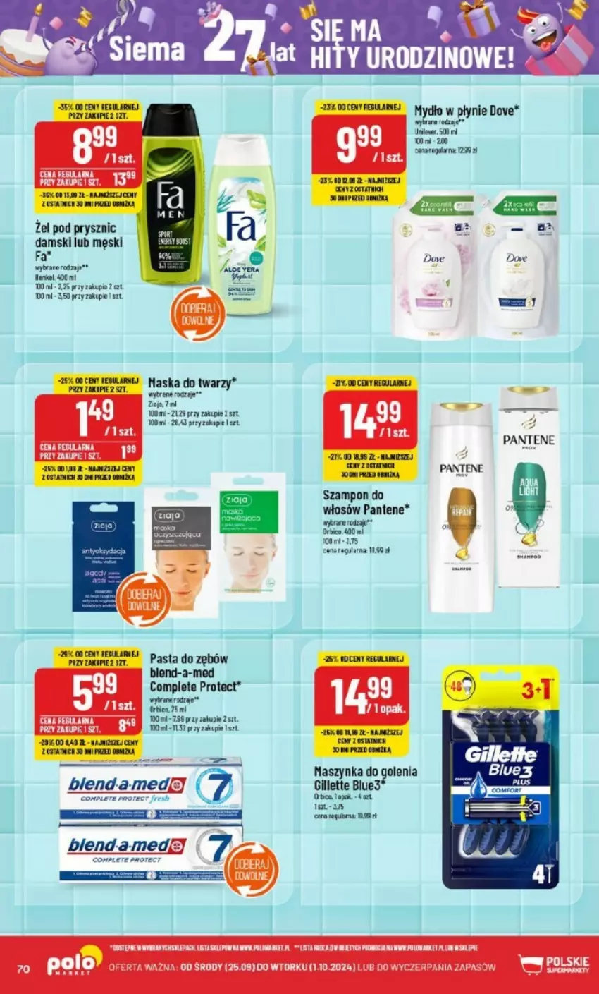 Gazetka promocyjna PoloMarket - ważna 25.09 do 01.10.2024 - strona 68 - produkty: BIC, Blend-a-Med, Dove, Fa, Gillette, Maska, Maska do twarzy, Maszynka, Maszynka do golenia, Pantene, Pasta do zębów, Szampon, Szynka, Tran