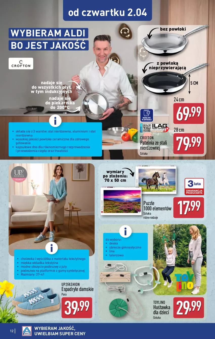 Gazetka promocyjna Aldi - Artykuły przemysłowe i tekstylia - ważna 31.03 do 02.04.2026 - strona 12 - produkty: Dzieci, Fa, Huśtawka, Patelnia, Piekarnik, Puzzle, Sok, Talerz