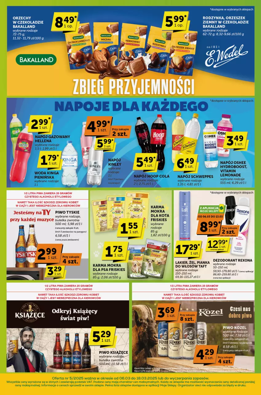 Gazetka promocyjna ABC - ważna 06.03 do 18.03.2025 - strona 4 - produkty: Bakalland, Friskies, Gra, Kozel, Książęce, Napój, Napój gazowany, Napoje, Orzechy w czekoladzie, Oshee, Piec, Piwa, Piwo, Rexona, Schweppes, Taft, Tyskie