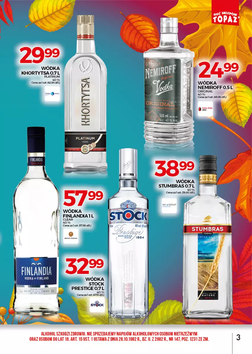 Gazetka promocyjna Topaz - Gazetka - ważna 01.11 do 30.11.2021 - strona 3 - produkty: Finlandia, Gin, Stock, Wódka