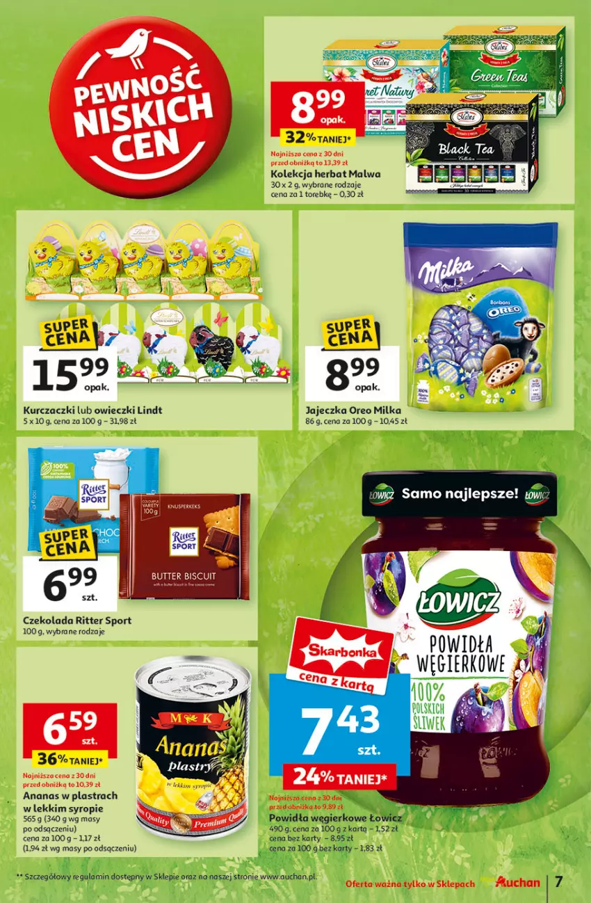 Gazetka promocyjna Auchan - WIELKA MOC Niskich Cen Moje - ważna 10.04 do 19.04.2025 - strona 9 - produkty: Ananas, Ananas w plastrach, Czekolada, Lindt, Milka, Oreo, Por, Ritter Sport, Sport, Syrop