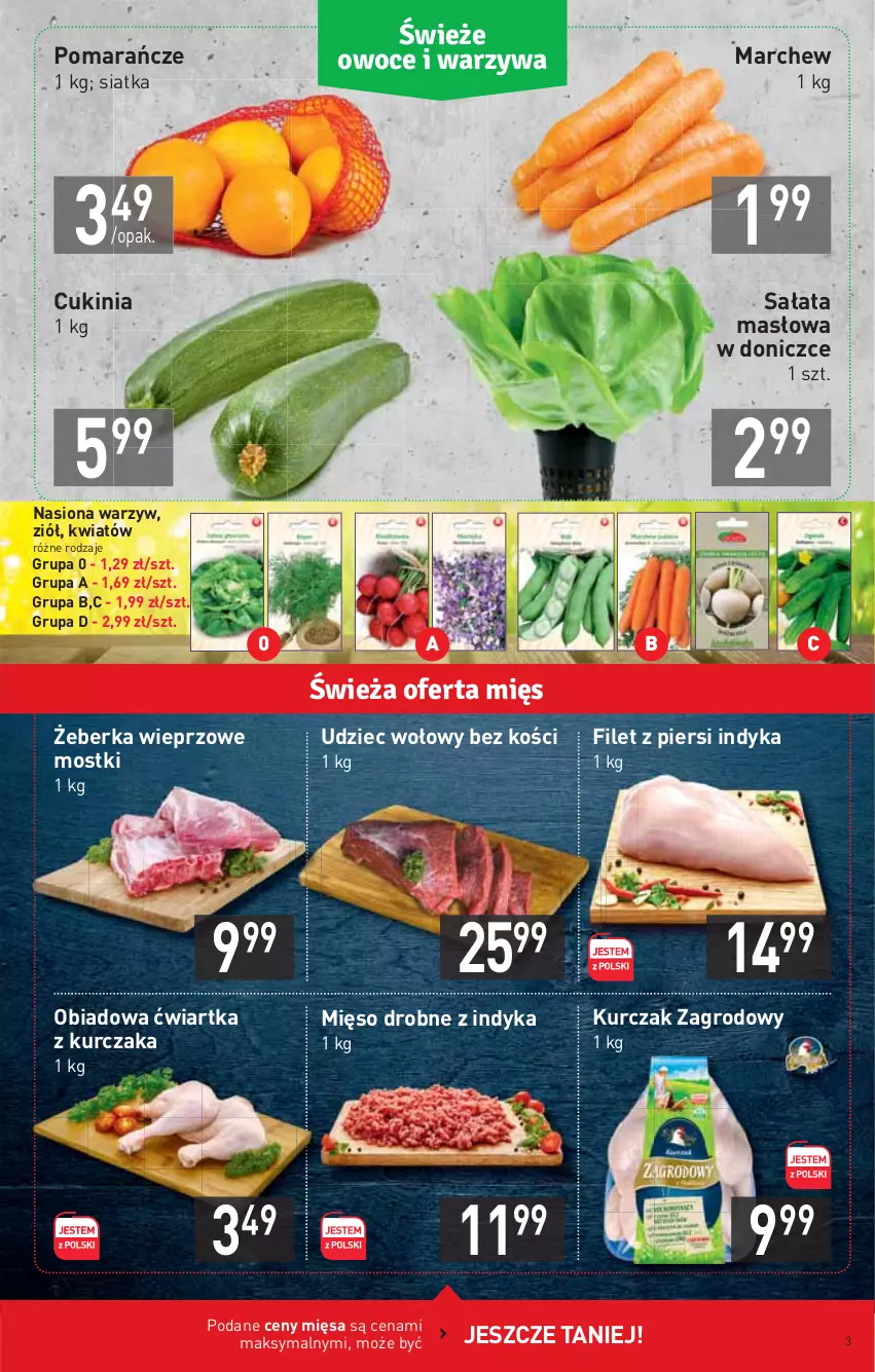 Gazetka promocyjna Stokrotka - Market - ważna 04.03 do 10.03.2021 - strona 3 - produkty: Filet z piersi indyka, Kurczak, Masło, Mięso, Pomarańcze, Sałat, Sałata masłowa, Siatka, Udziec wołowy