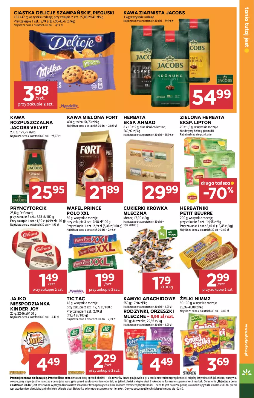 Gazetka promocyjna Stokrotka - Supermarket - ważna 03.07 do 09.07.2025 - strona 17 - produkty: Ciastka, Cukier, Cukierki, Delicje, Dr Gerard, Herbata, Herbatniki, Herbatniki Petit Beurre, Jacobs, Jacobs Velvet, Jutrzenka, Kamyki arachidowe, Kawa, Kawa mielona, Kawa rozpuszczalna, Kawa ziarnista, Kinder, Lipton, Mięso, Nimm2, Orzeszki, Owoce, Rodzynki, Torba, Velvet, Warzywa
