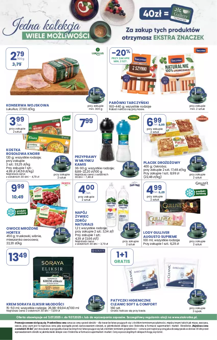 Gazetka promocyjna Stokrotka - Supermarket - ważna 03.07 do 09.07.2025 - strona 18 - produkty: Cleanic, Gra, Hortex, Kamis, Knorr, Lody, Mięso, Napój, Owoce, Parówki, Przyprawy, Ser, Tarczyński, Truskawki, Warzywa