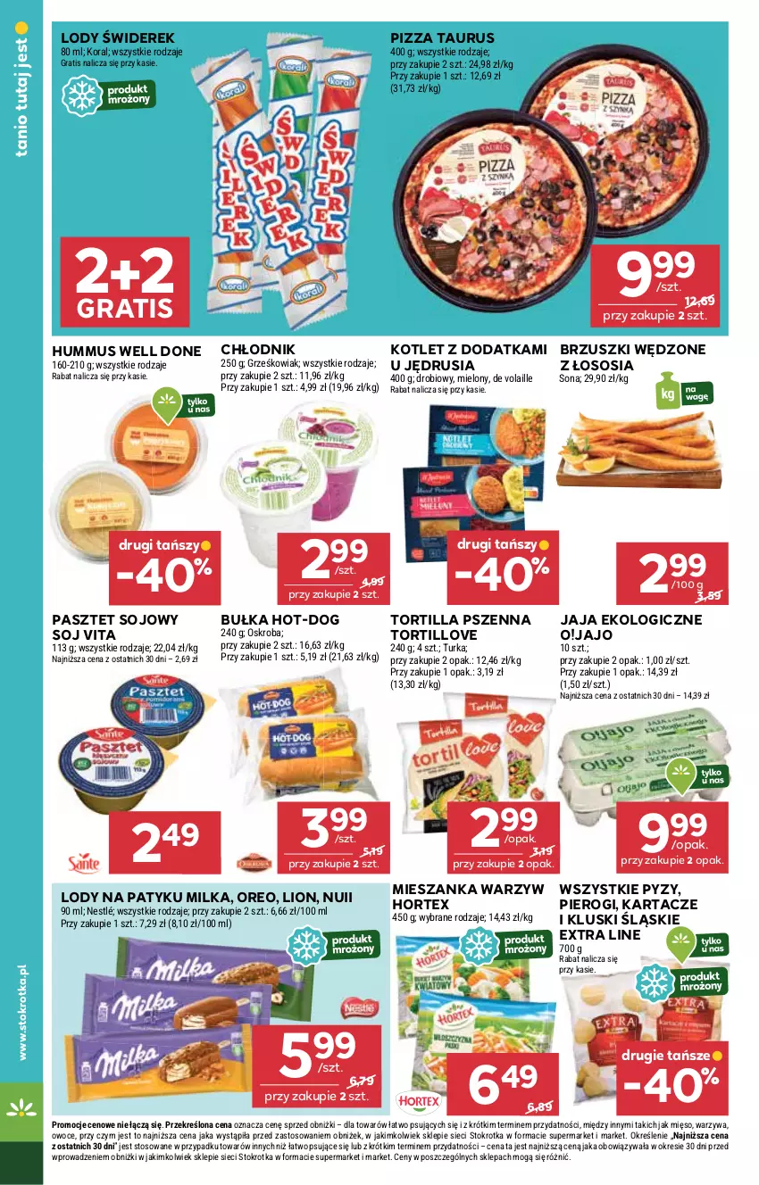 Gazetka promocyjna Stokrotka - Supermarket - ważna 03.07 do 09.07.2025 - strona 22 - produkty: Bułka, Gra, Hortex, Hummus, Jaja, Kotlet, Lion, Lody, Mięso, Mieszanka warzyw, Milka, Mus, Nestlé, Oreo, Owoce, Pasztet, Pierogi, Pizza, Sos, Tortilla, Warzywa