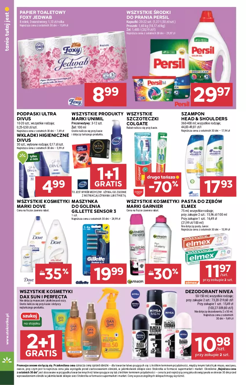 Gazetka promocyjna Stokrotka - Supermarket - ważna 03.07 do 09.07.2025 - strona 24 - produkty: Colgate, DAX, Dezodorant, Dove, Elmex, Foxy, Garnier, Gillette, Gra, LG, Maszynka, Mięso, Nivea, Owoce, Papier, Papier toaletowy, Pasta do zębów, Perfecta, Persil, Podpaski, Prezerwatyw, Szampon, Szynka, Unimil, Warzywa, Wkładki