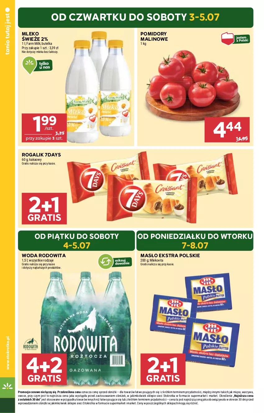 Gazetka promocyjna Stokrotka - Supermarket - ważna 03.07 do 09.07.2025 - strona 6 - produkty: Fa, Farm Milk, Gra, Kakao, Masło, Mięso, Mleko, Mlekovita, Owoce, Pomidory, Rogal, Warzywa, Woda