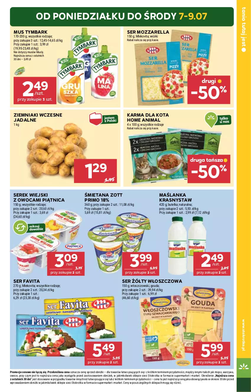 Gazetka promocyjna Stokrotka - Supermarket - ważna 03.07 do 09.07.2025 - strona 7 - produkty: Fa, Favita, Gouda, Maślanka, Mięso, Mleko, Mlekovita, Mozzarella, Mus, Owoce, Piątnica, Ser, Serek, Serek wiejski, Tymbark, Warzywa, Włoszczowski, Ziemniaki, Zott, Zott Primo