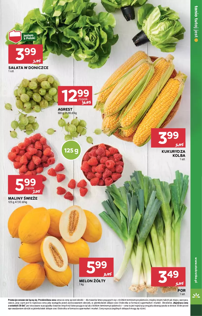 Gazetka promocyjna Stokrotka - Supermarket - ważna 03.07 do 09.07.2025 - strona 9 - produkty: Gres, Kukurydza, Maliny, Melon, Mięso, Owoce, Por, Sałat, Warzywa