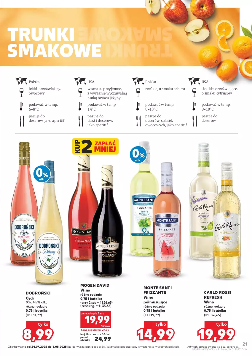 Gazetka promocyjna Kaufland - Barek Kauflandu - ważna 24.07 do 06.08.2025 - strona 21 - produkty: Arbuz, Carlo Rossi, Deser, Jeżyny, Mogen David, Monte, Monte Santi, Mus, Sałat, Ser, Wino