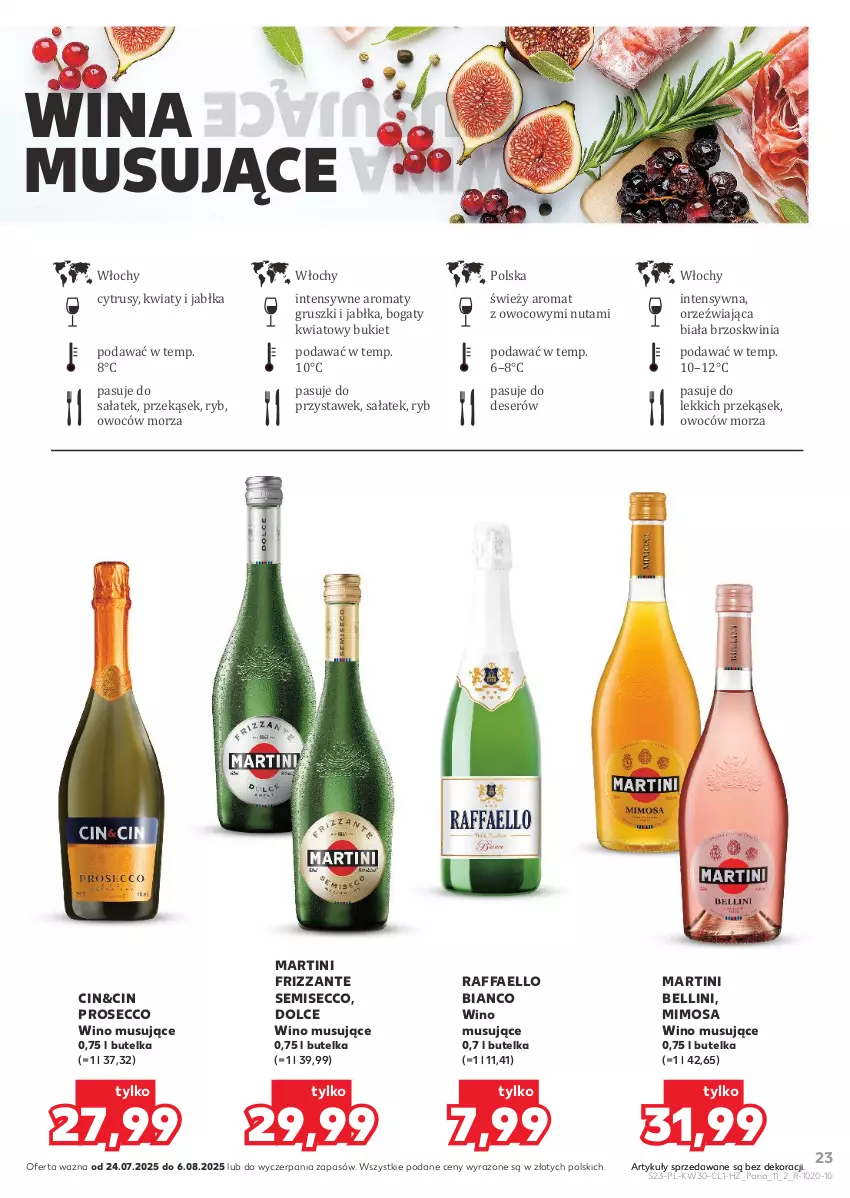 Gazetka promocyjna Kaufland - Barek Kauflandu - ważna 24.07 do 06.08.2025 - strona 23 - produkty: Bell, Bukiet, Deser, Fa, Gruszki, Jabłka, Martini, Mimosa, Mus, Prosecco, Raffaello, Sałat, Ser, Wino, Wino musujące