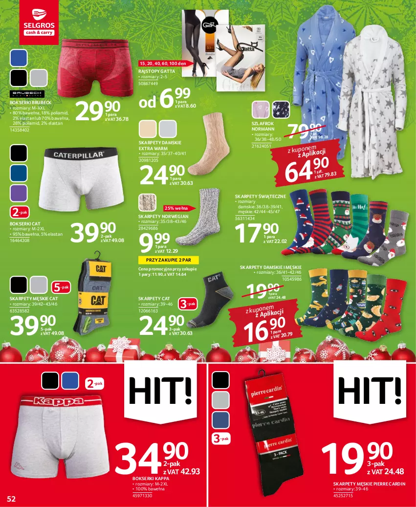 Gazetka promocyjna Selgros - Oferta przemysłowa - ważna 01.12 do 14.12.2022 - strona 52 - produkty: Bokserki, Gatta, Karp, Pierre Cardin, Rajstopy, Ser, Szlafrok, Top, Wełna