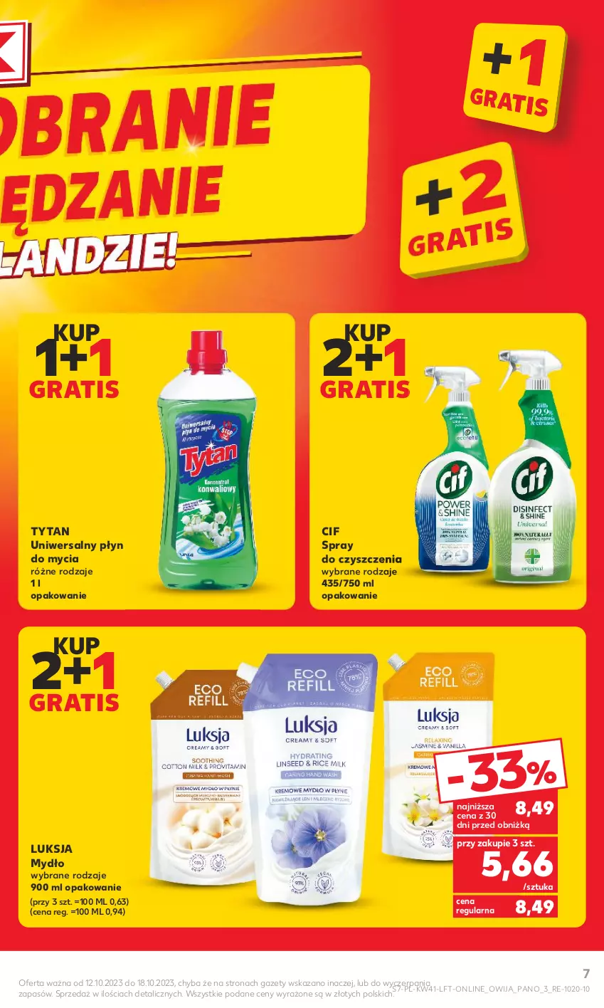 Gazetka promocyjna Kaufland - Gazetka tygodnia - ważna 12.10 do 18.10.2023 - strona 7 - produkty: Cif, Gra, Luksja, Mydło, Płyn do mycia, Spray do czyszczenia, Tytan