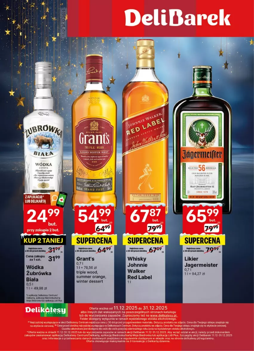 Gazetka promocyjna Delikatesy Centrum - Delibarek DC50-DC51-DC52 - ważna 11.12 do 31.12.2025 - strona 1 - produkty: Dell, Fa, Gra, Grant's, Jagermeister, Likier, Rama, Rum, Ser, Tran, Whisky, Wódka