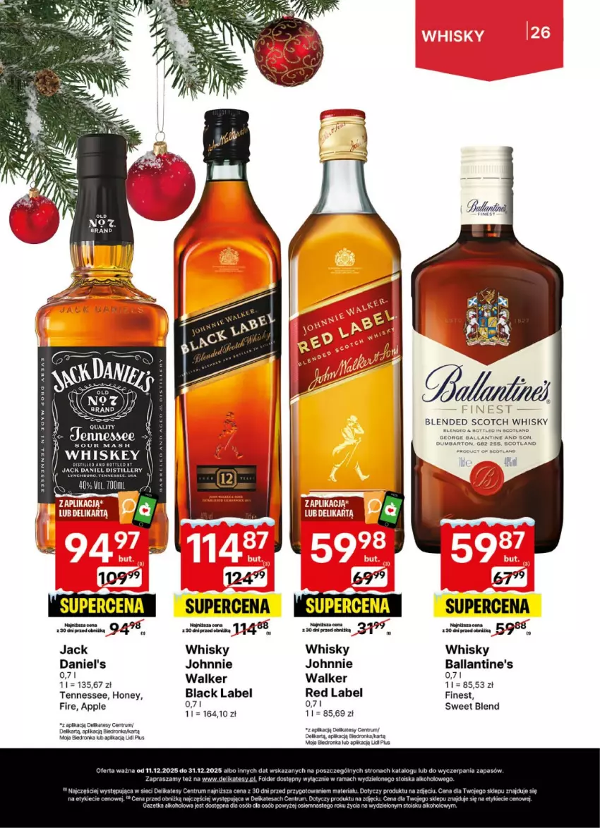 Gazetka promocyjna Delikatesy Centrum - Delibarek DC50-DC51-DC52 - ważna 11.12 do 31.12.2025 - strona 26 - produkty: Ballantine's, Johnnie Walker, Lack, Rama, Rum, Whisky