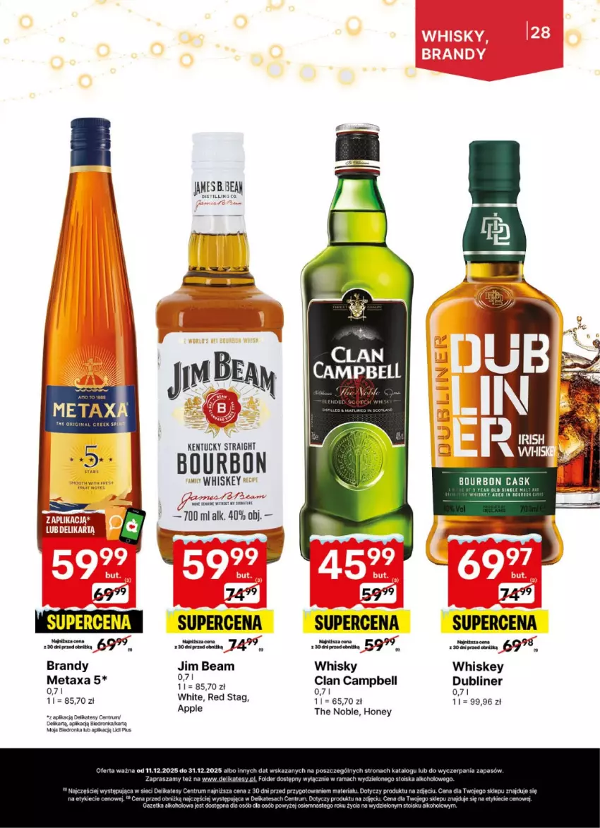 Gazetka promocyjna Delikatesy Centrum - Delibarek DC50-DC51-DC52 - ważna 11.12 do 31.12.2025 - strona 28 - produkty: Bell, Bourbon, Brandy, Brit, Gin, Jim Beam, Rama, Rum, Whiskey, Whisky