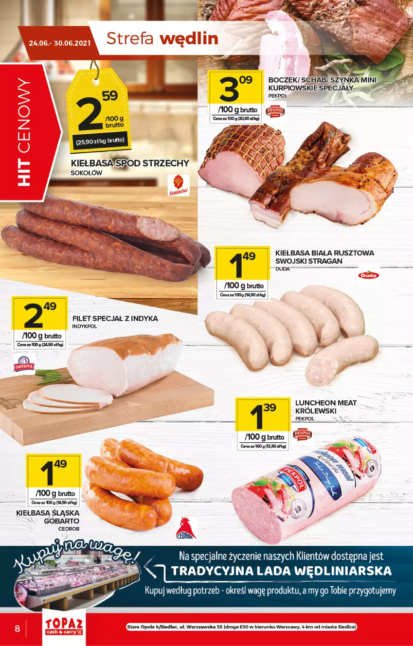 Gazetka promocyjna Topaz - Gazetka - ważna 24.06 do 30.06.2021 - strona 8 - produkty: Fa, Kiełbasa, Kiełbasa biała, Kiełbasa śląska, Pekpol, Sok, Sokołów