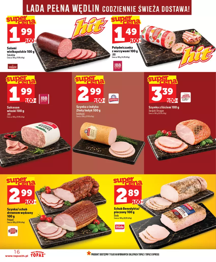 Gazetka promocyjna Topaz - Gazetka - ważna 18.06 do 24.06.2026 - strona 16 - produkty: Salami, Salceson, Sok, Sokołów, Szynka, Top, Warzywa