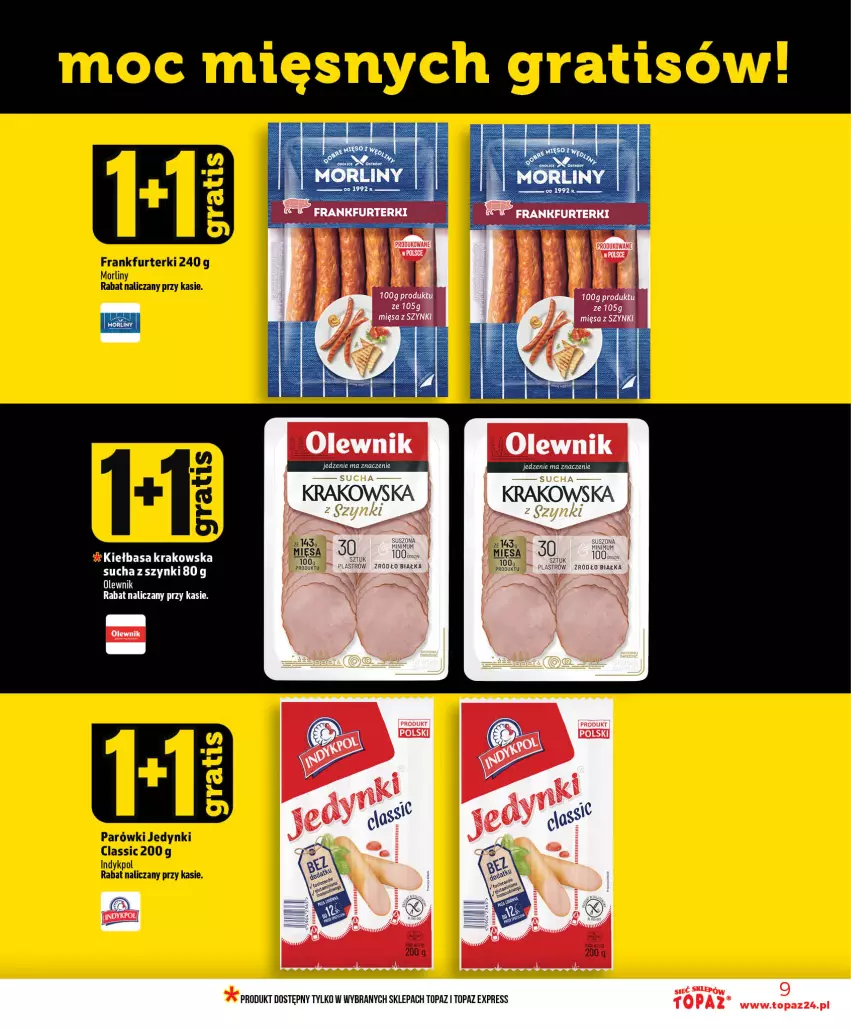 Gazetka promocyjna Topaz - Gazetka - ważna 18.06 do 24.06.2026 - strona 9 - produkty: Kiełbasa, Kiełbasa krakowska, Olewnik, Por, Top